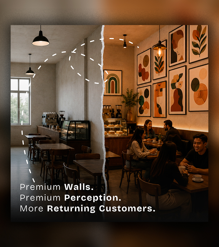 Curated gallery-style wall arrangement of framed line-art prints from the Wallitude catalogue